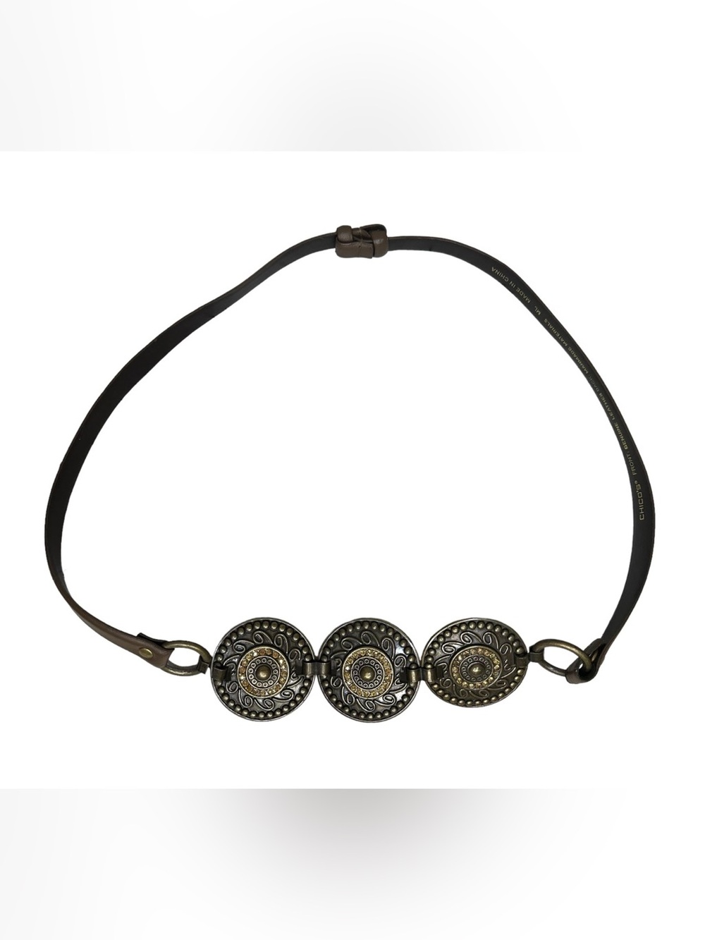 Chico's Black Belt with Antique Gold Medallion Accents